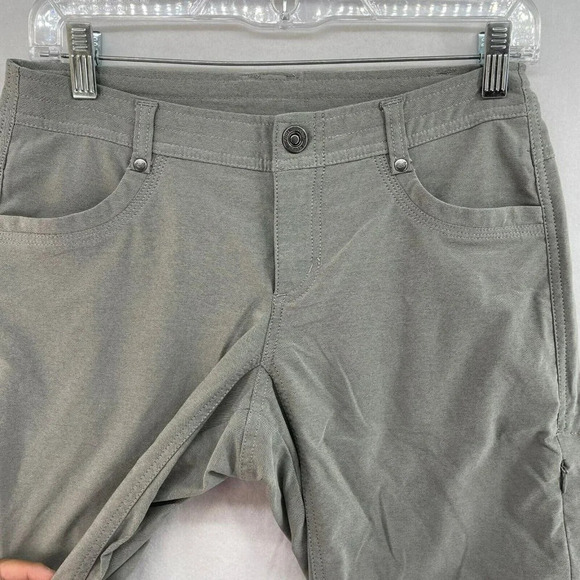 Kuhl Capri Pants Women's Sz 2 Gray Straight Cut Ruched Low-Rise Drawstring - Picture 9 of 16
